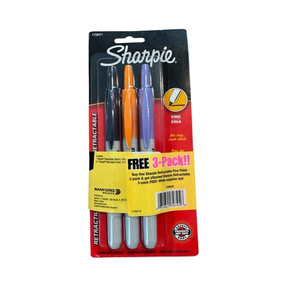 Sharpie Retractable Fine Point Permanent Markers 6-Pack Black Orange Purple